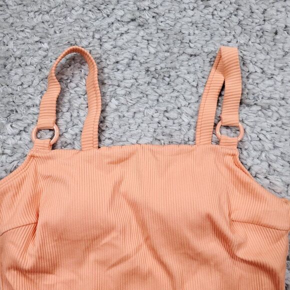 Cupshe Brenna Ribbed O-Ring Square Neck One Piece Swimsuit Orange Pink Large - Picture 4 of 6